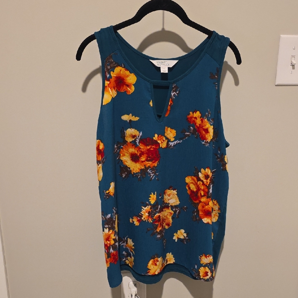 Market & Spruce Floral Tank Top - Teal and Yellow